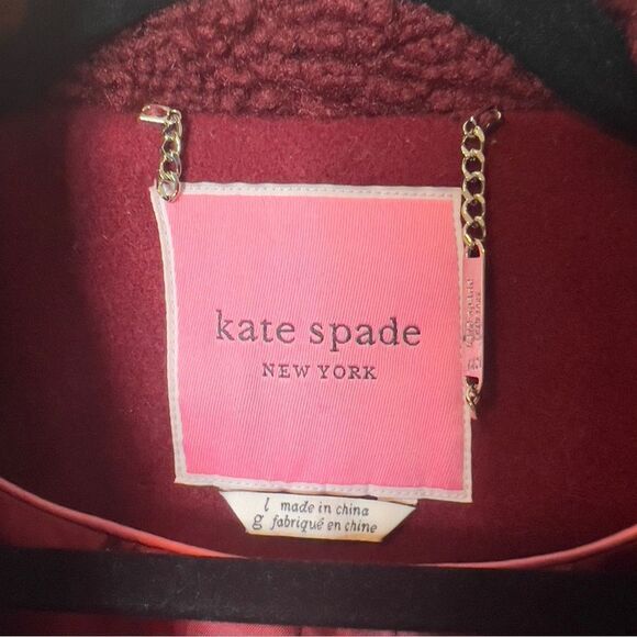 Kate Spade Faux Shearling Trim Lipstick Red Wool Blend Peacoat Size Large - Picture 6 of 14